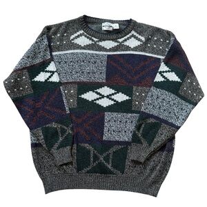 VTG 90s Piccadilly Patchwork Sweater 2X Big Abstract Knit Grandpa Coogi Style